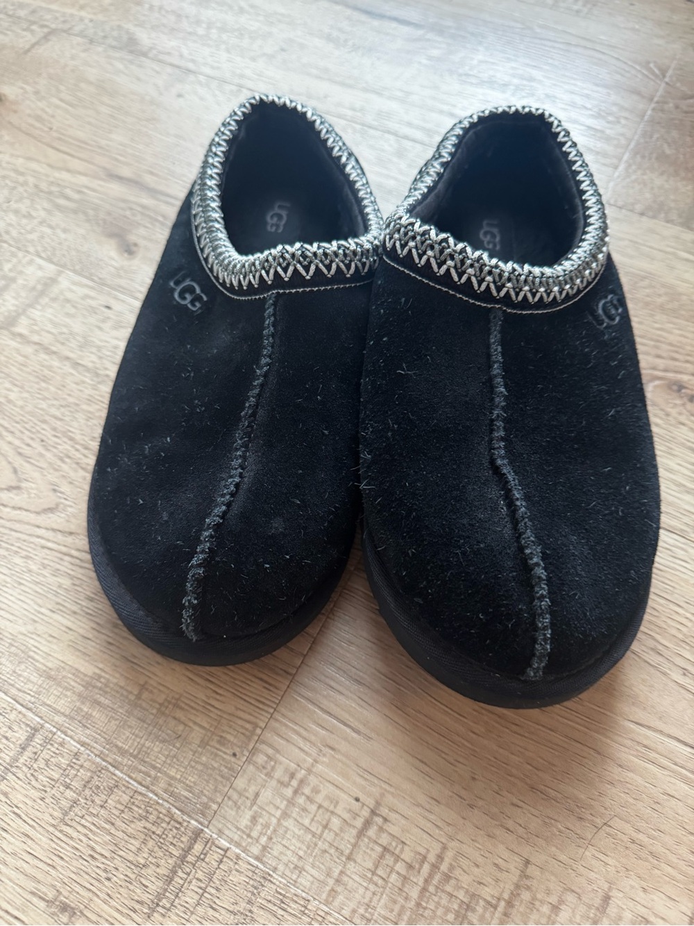 UGG Black Suede Slip-On Loafers with Contrast Stitching